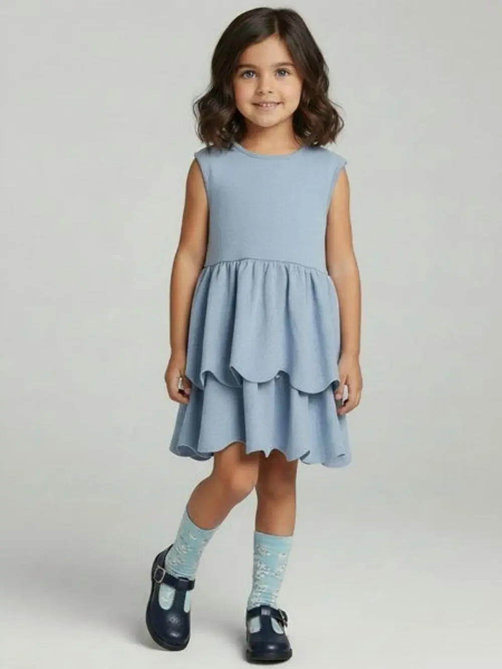 Mabel + Honey Blue Sleeveless Knit Dress Ruffled Skirt Girls Sz 6x
